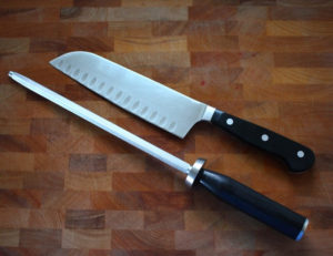 chef's knife and honing rod