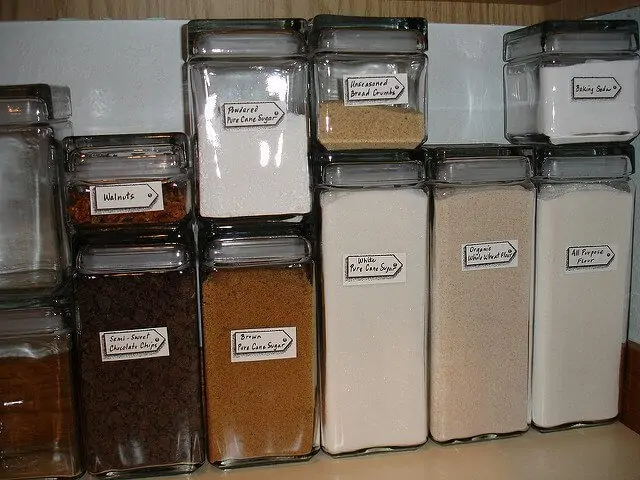 You can buy or repurpose old containers to store your baking supplies.
