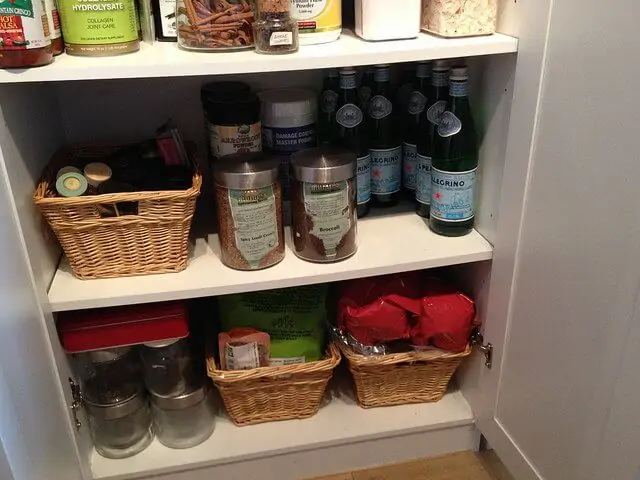 Pantry pro tip: Store like items in bins and baskets.