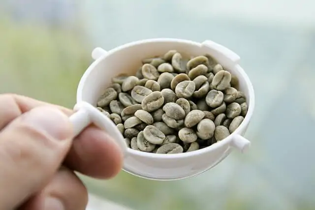 green coffee beans scoop