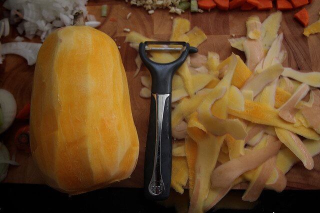 Peeling the Squash, Using a potato peeler seems the best ro…, Sid