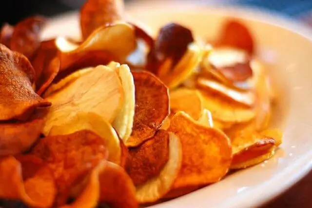 Plantain and sweet potato chips. Delicious. And easy with a good mandoline slicer.