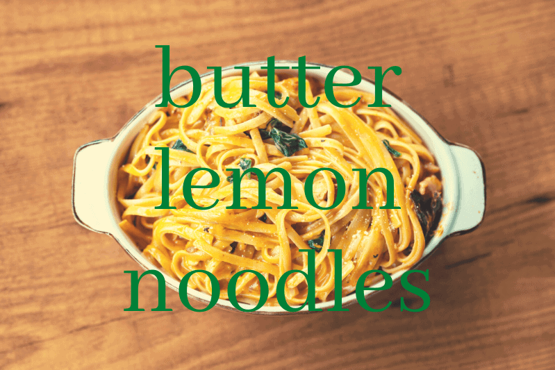 white casserole dish with butter lemon noodles