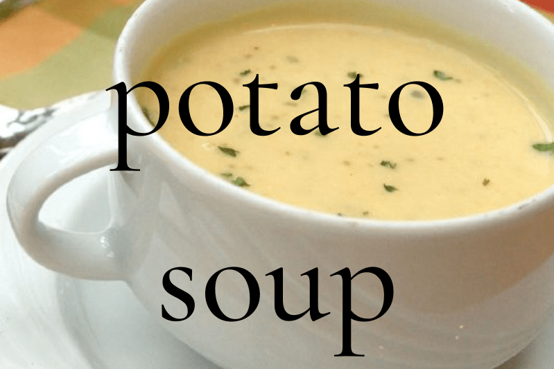 white mug of potato soup