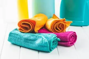 four colorful microfiber towels