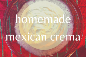 bowl of mexican crema on red table