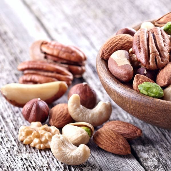 nuts on a wooden background