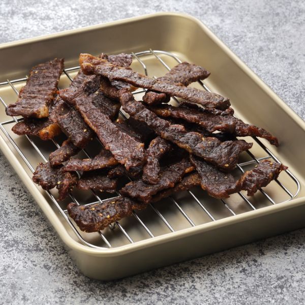 dehydrated beef on a metal platter