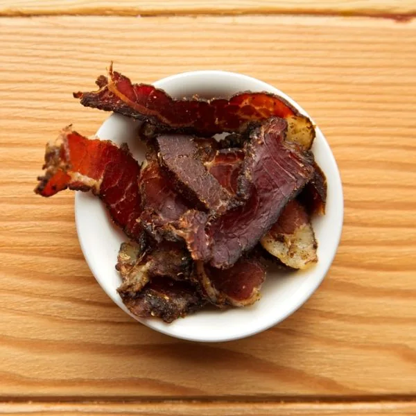 dehydrated meat in a white bowl