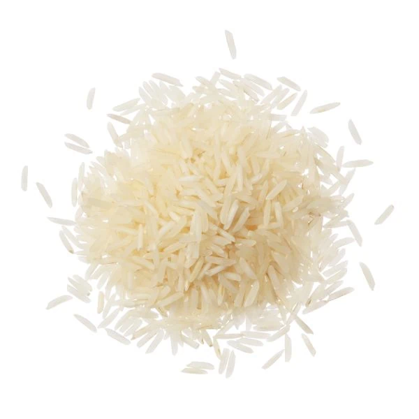 Plain basmati rice on a white background