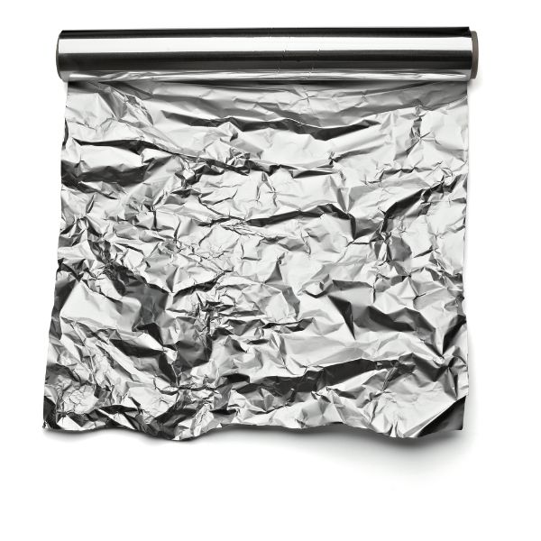 A roll of scrunched up aluminum foil