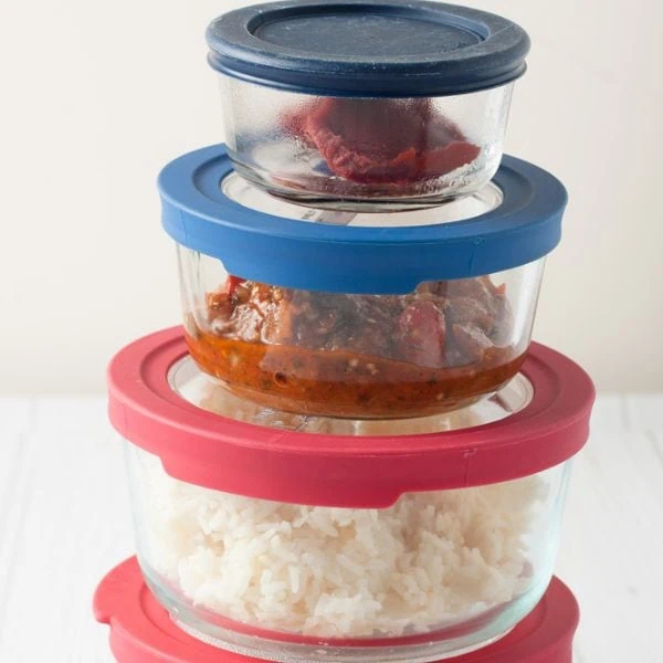 Leftovers and rice in Tupperware