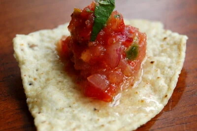 dollop of salsa on chip