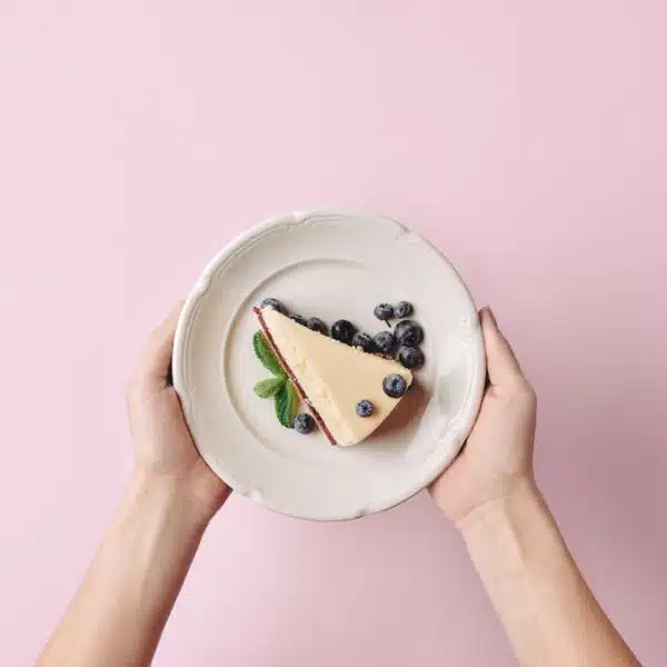 Cheesecake with blueberries on a plate