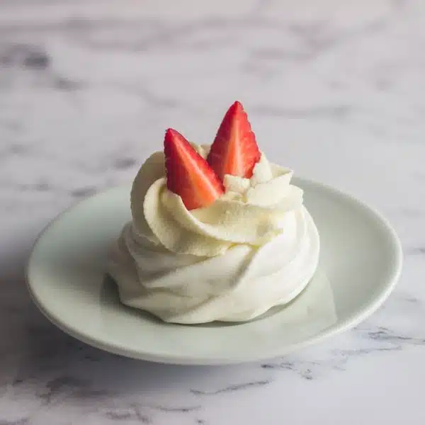 Whipped cream with strawberries on top